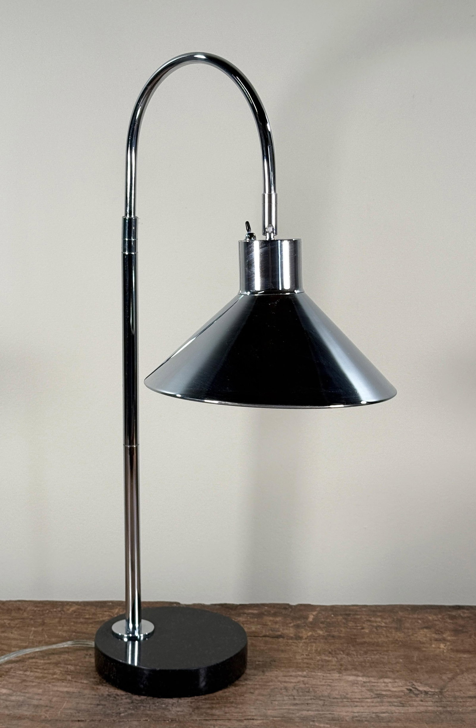 Vintage Koch & Lowy Style Chrome Gooseneck Desk Lamp With Black Granite Base - 4