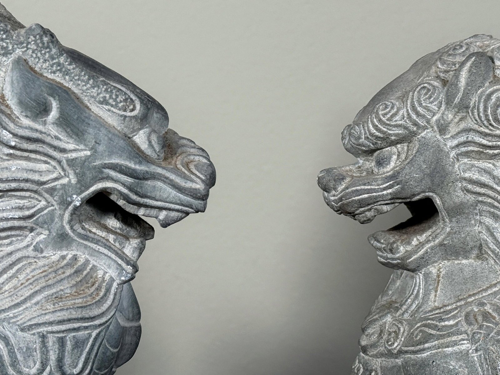 Chinese Stone Guardian Lions Foo Dogs Temple Sculptures - A Pair - 5