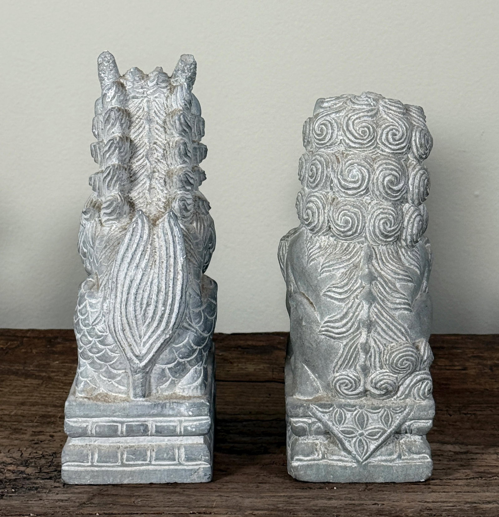 Chinese Stone Guardian Lions Foo Dogs Temple Sculptures - A Pair - 7