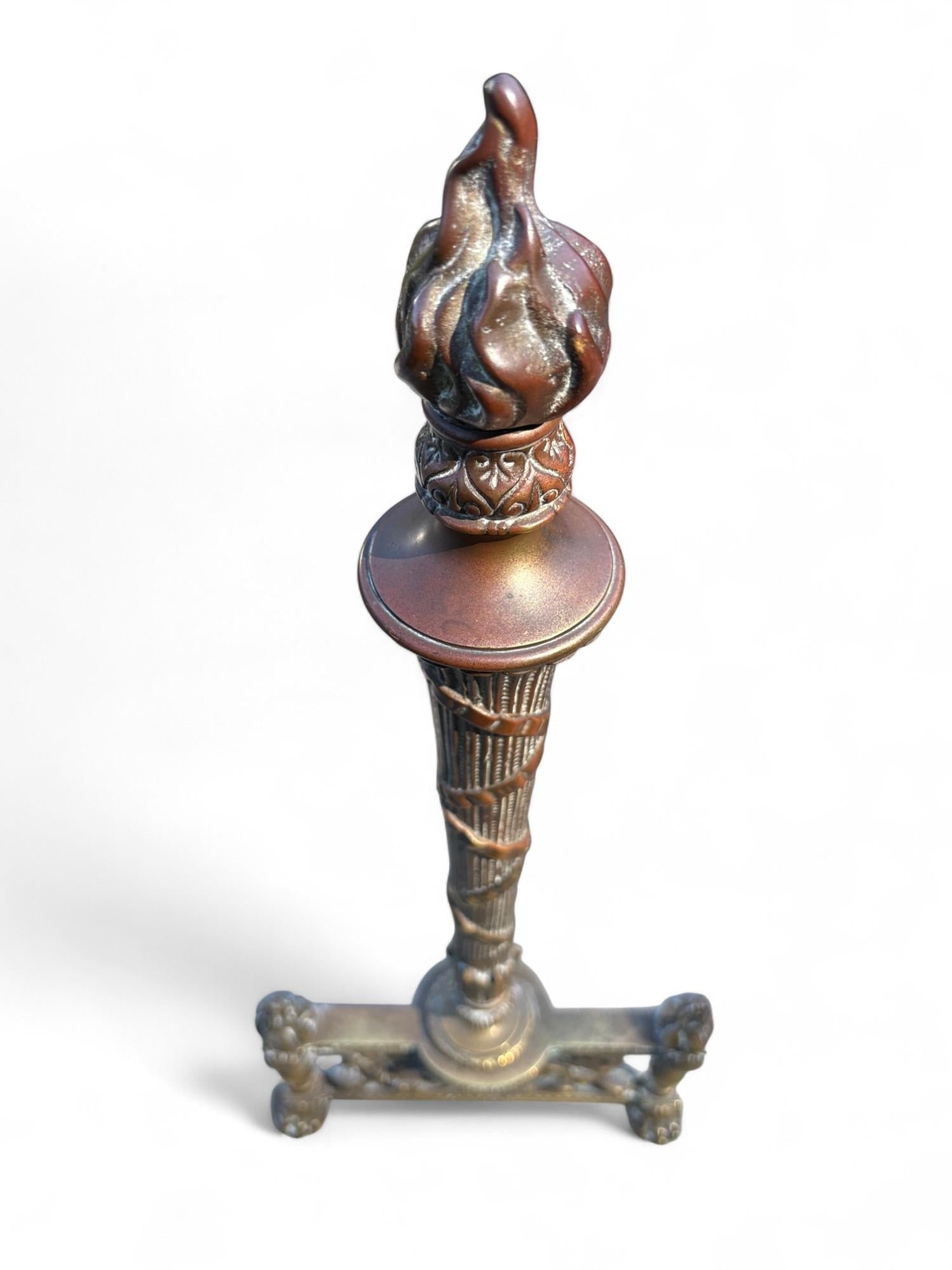 Andirons Louis XVI Style Flame Torch Antique Brass a Pair - 3