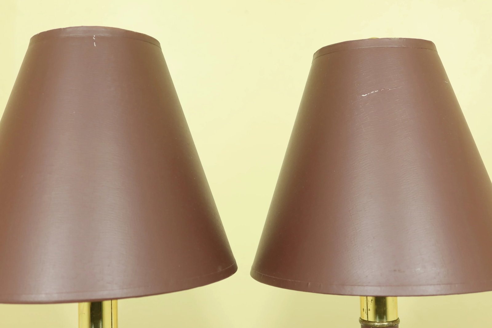 Brass Base Tall Table Lamps W. Shades - a Pair - 3