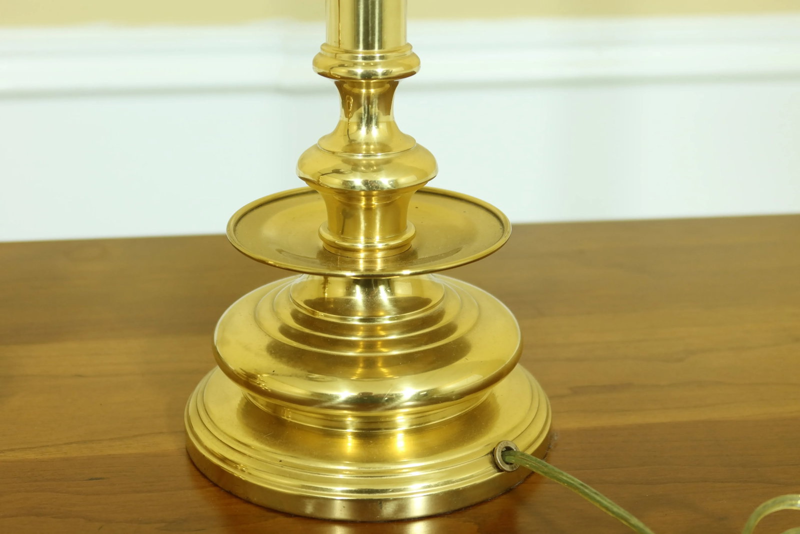 Brass Base Tall Table Lamps W. Shades - a Pair - 4