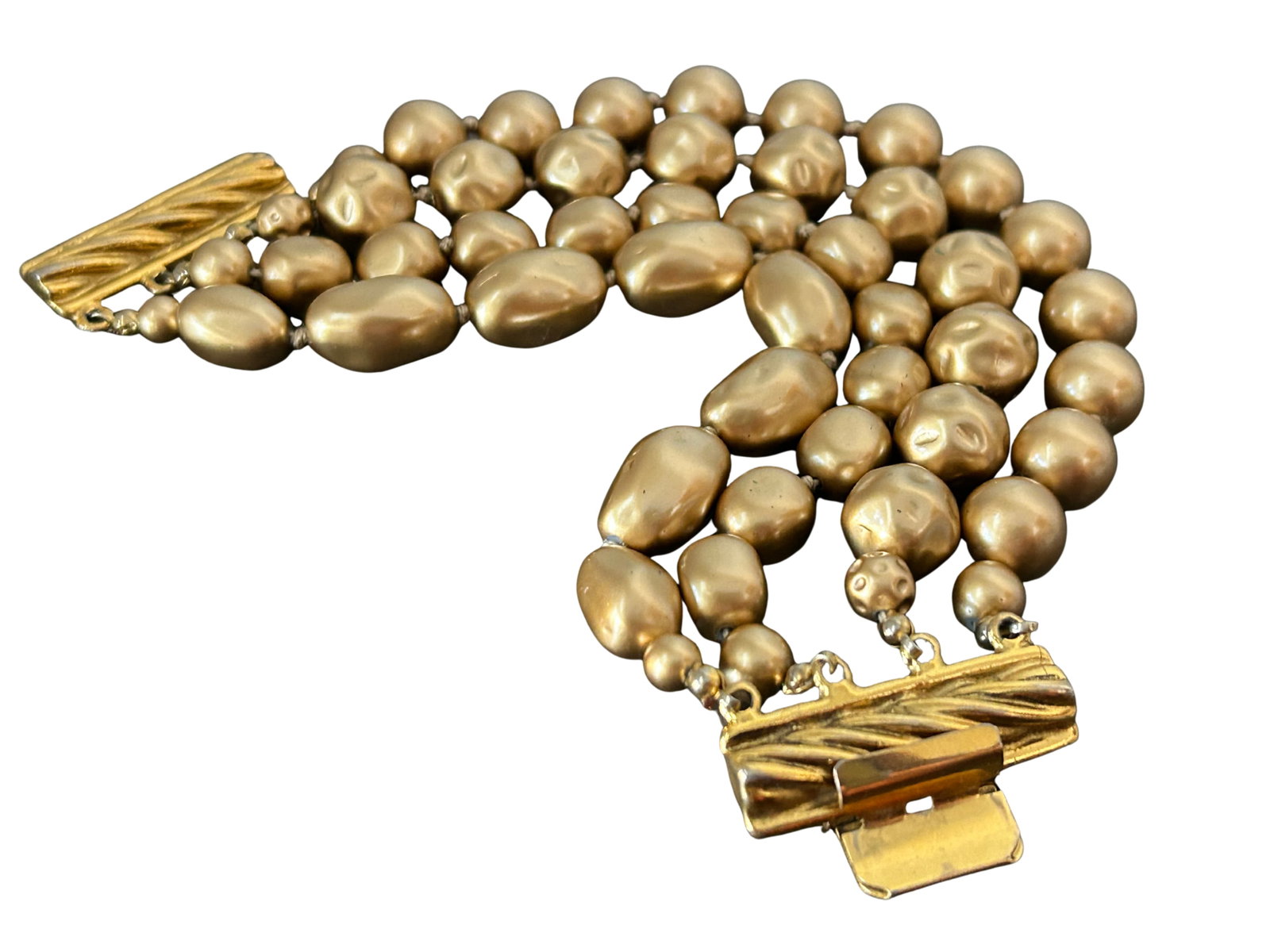 Vintage Carolee Multi-Strand Faux Baroque Pearl Bracelet - Gold-Tone Signed Designer Runway Jewelry - 2