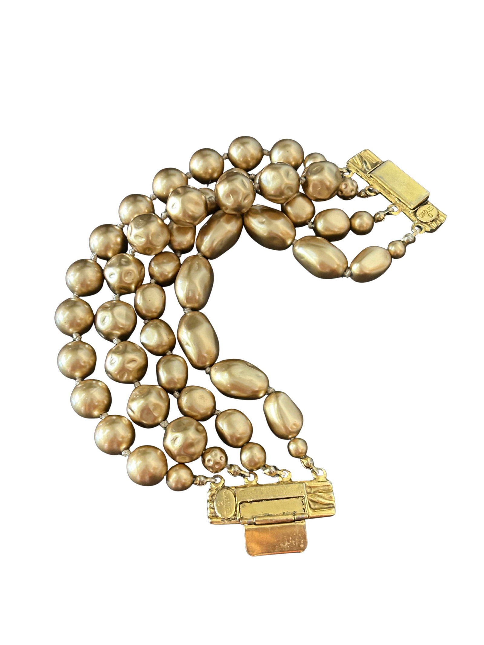 Vintage Carolee Multi-Strand Faux Baroque Pearl Bracelet - Gold-Tone Signed Designer Runway Jewelry - 3