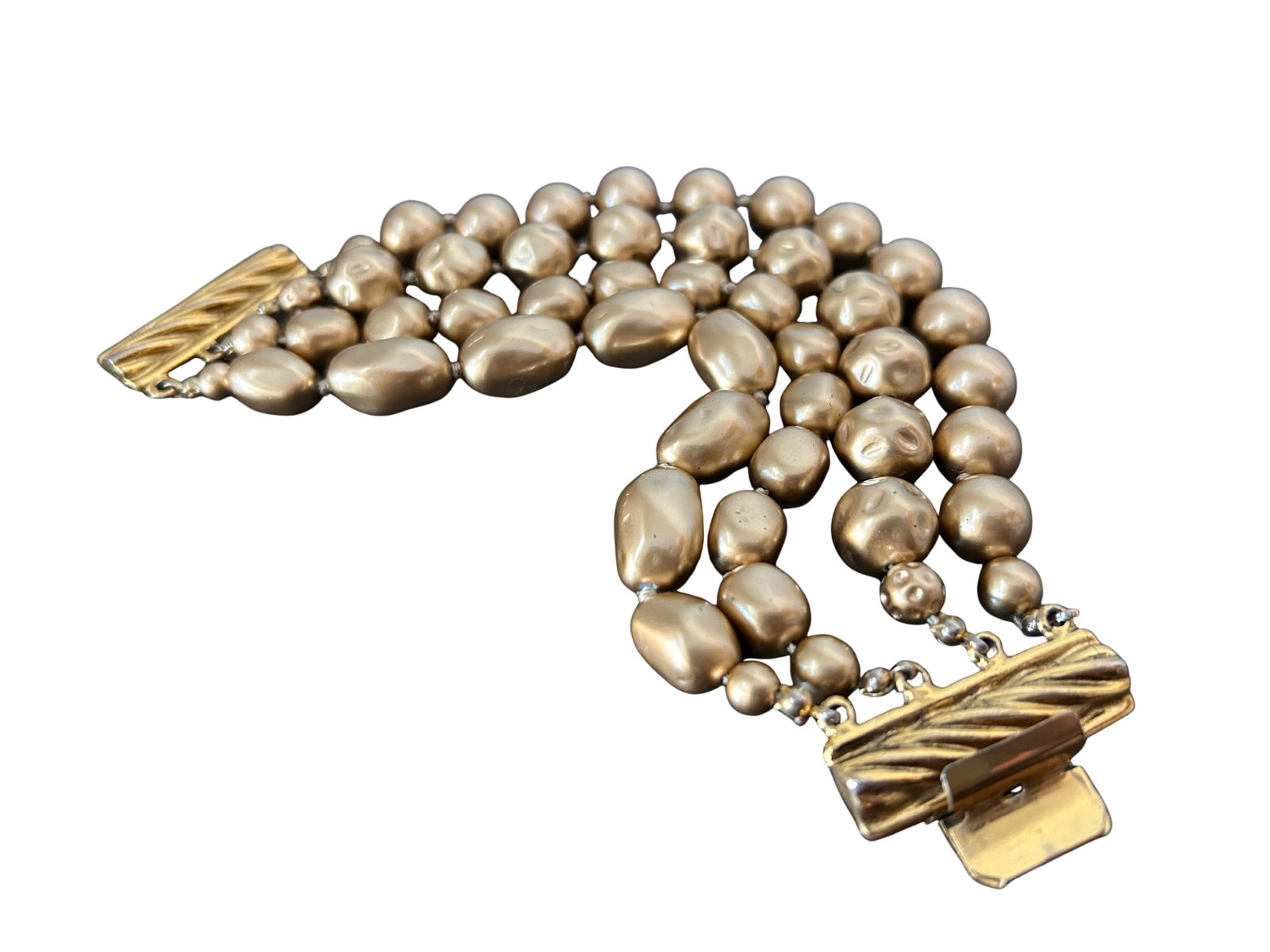 Vintage Carolee Multi-Strand Faux Baroque Pearl Bracelet - Gold-Tone Signed Designer Runway Jewelry - 5