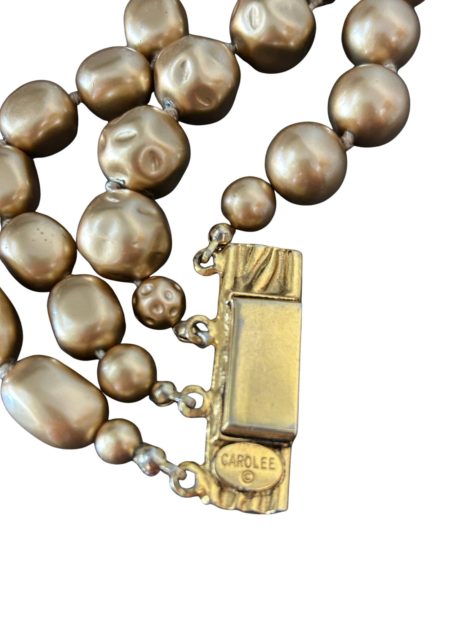 Vintage Carolee Multi-Strand Faux Baroque Pearl Bracelet - Gold-Tone Signed Designer Runway Jewelry - 8