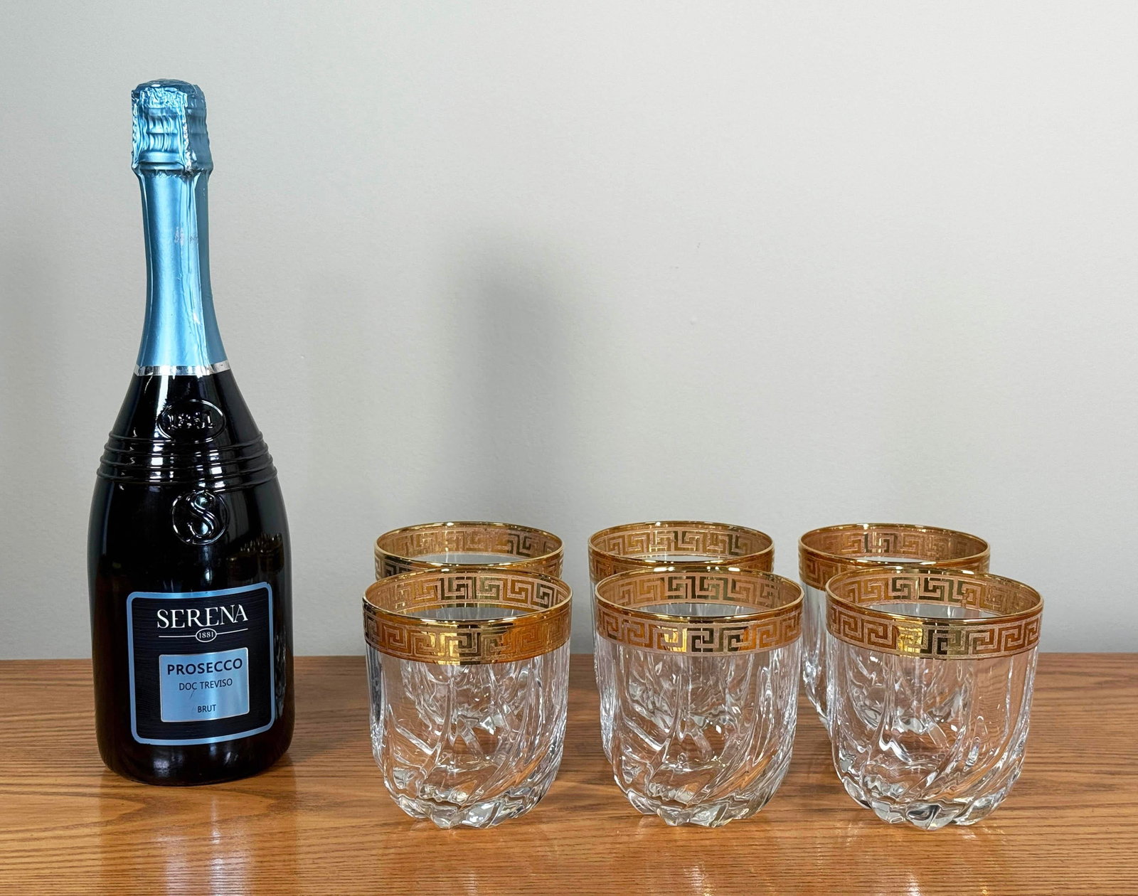 Vintage Gold Greek Key Rimmed Crystal Old Fashioned Glasses - Set of 6 - 2