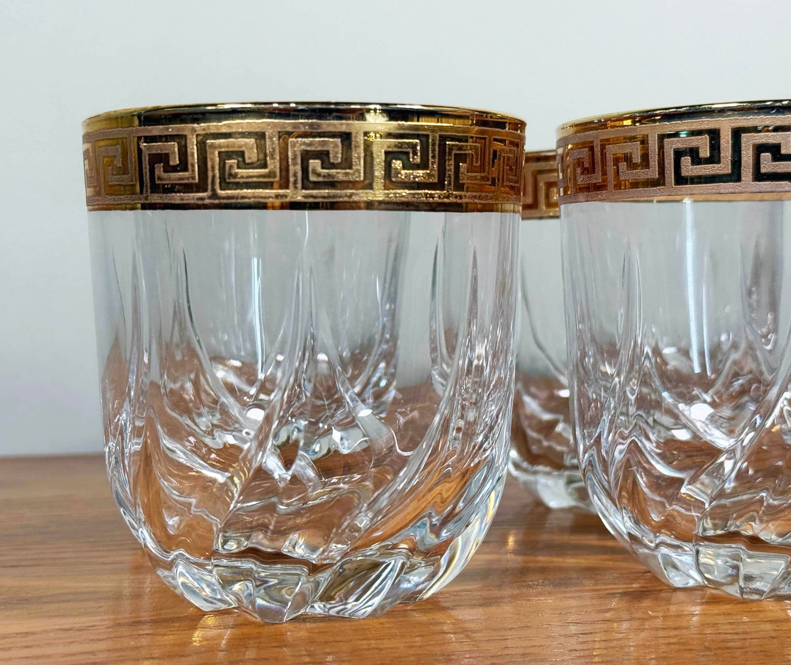 Vintage Gold Greek Key Rimmed Crystal Old Fashioned Glasses - Set of 6 - 3