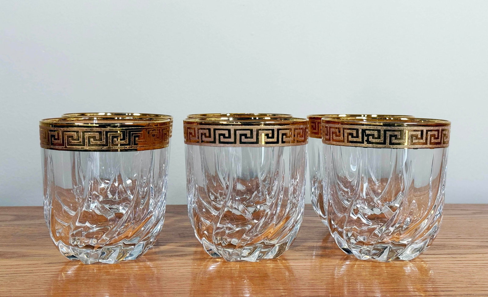 Vintage Gold Greek Key Rimmed Crystal Old Fashioned Glasses - Set of 6 - 4
