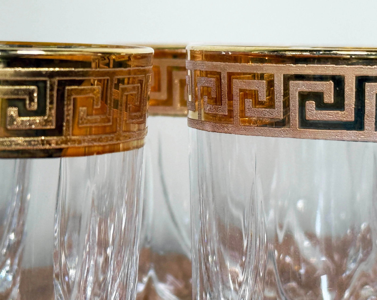 Vintage Gold Greek Key Rimmed Crystal Old Fashioned Glasses - Set of 6 - 5
