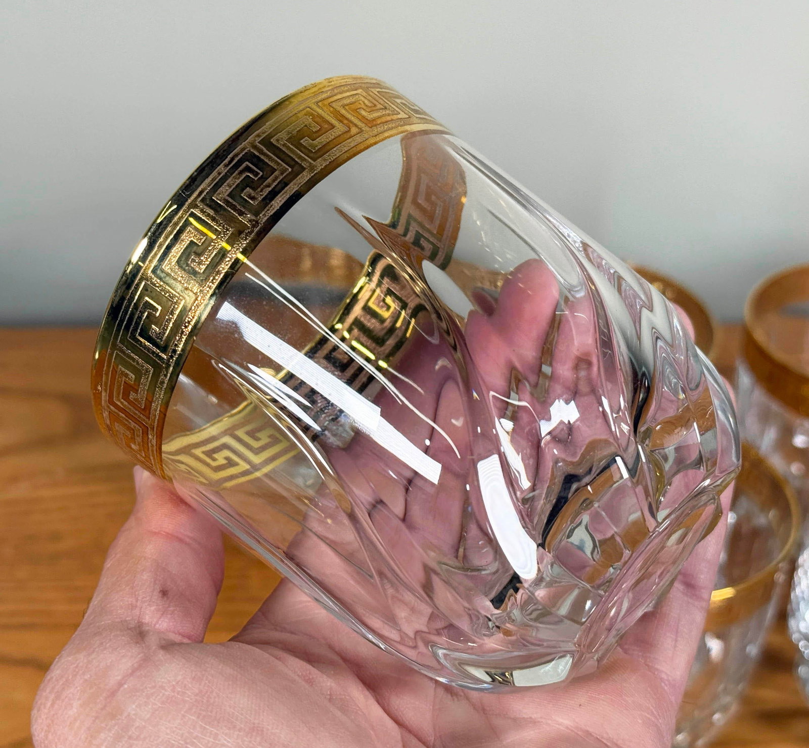 Vintage Gold Greek Key Rimmed Crystal Old Fashioned Glasses - Set of 6 - 7