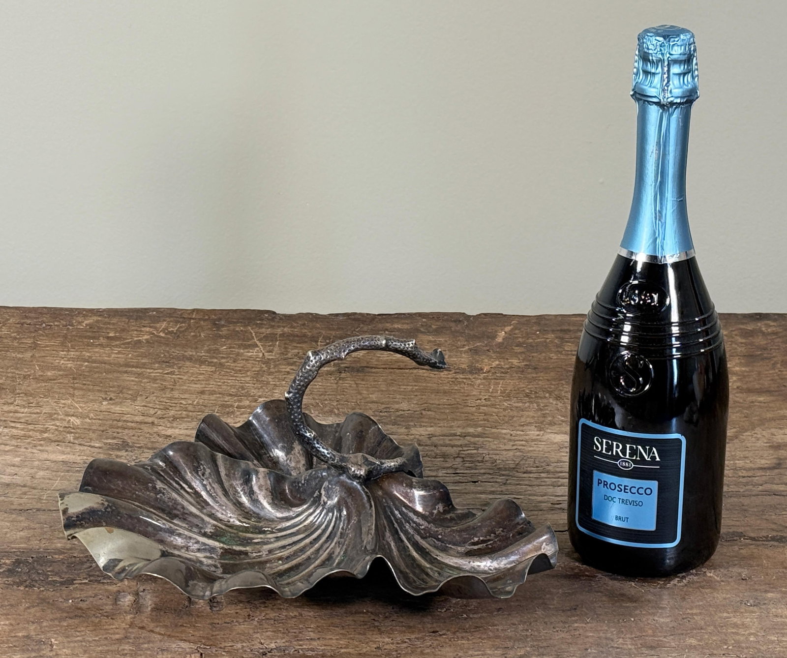 Antique Coastal Silverplate Shell Platter With Sculptural Nautical Coral Handle - 2