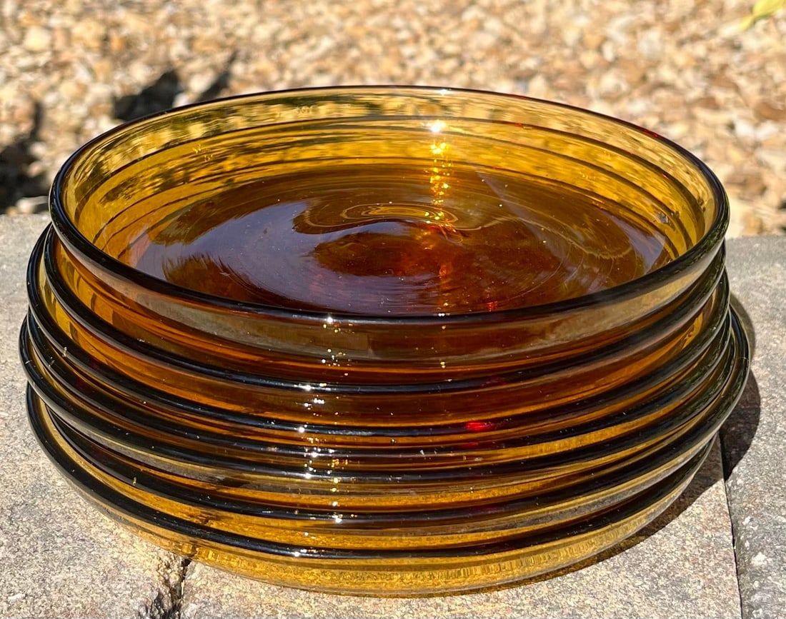 Mid 20th Century 7-Vintage Amber Glass 8" Curved Plate Set - 2