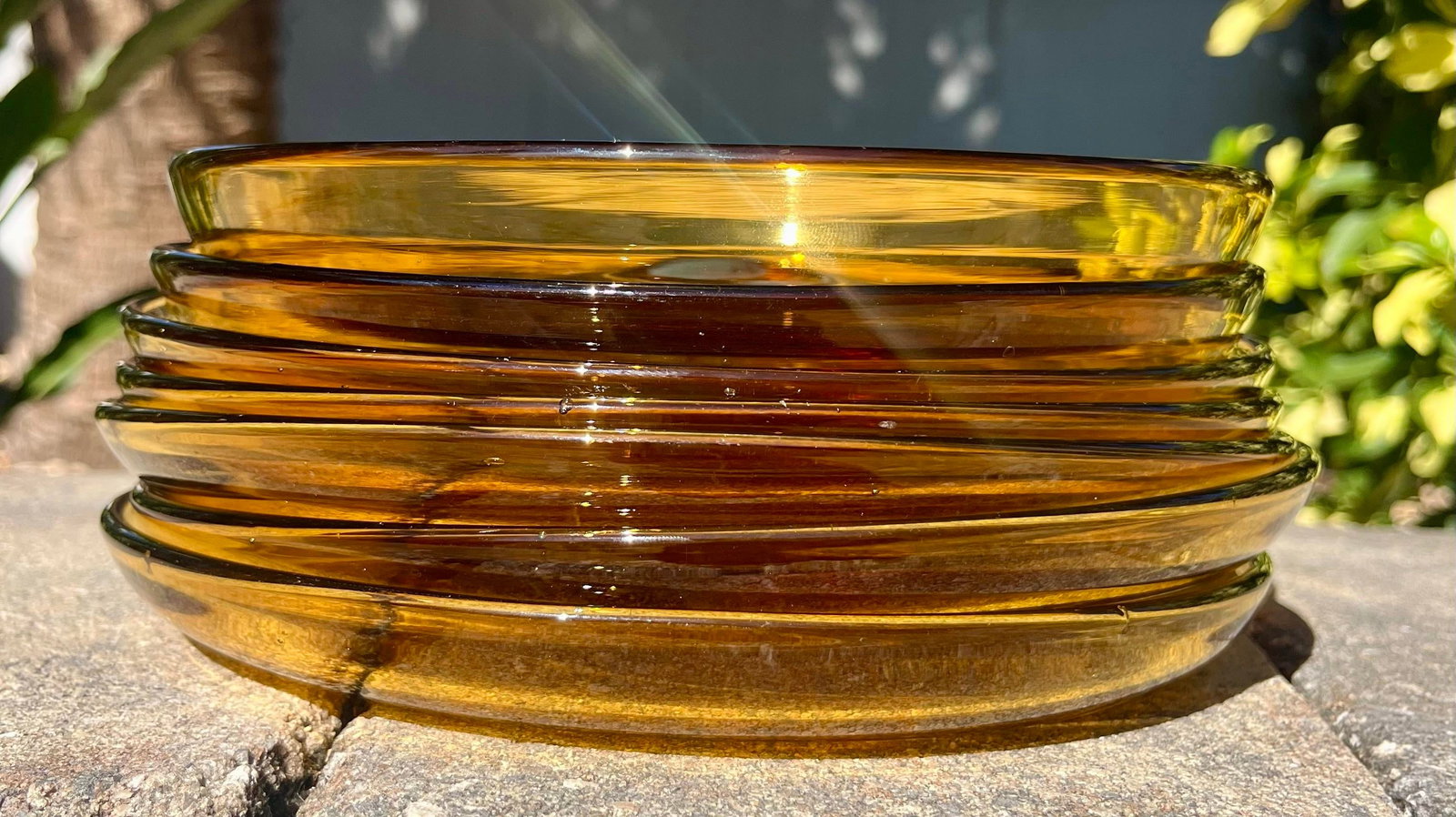 Mid 20th Century 7-Vintage Amber Glass 8" Curved Plate Set - 4