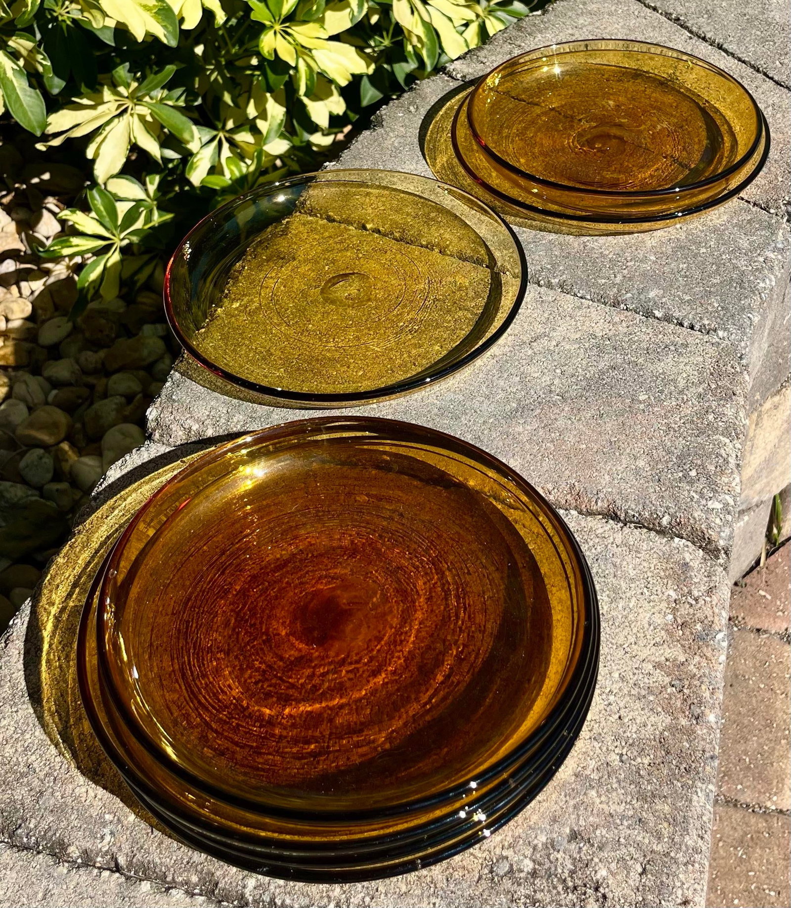 Mid 20th Century 7-Vintage Amber Glass 8" Curved Plate Set - 5