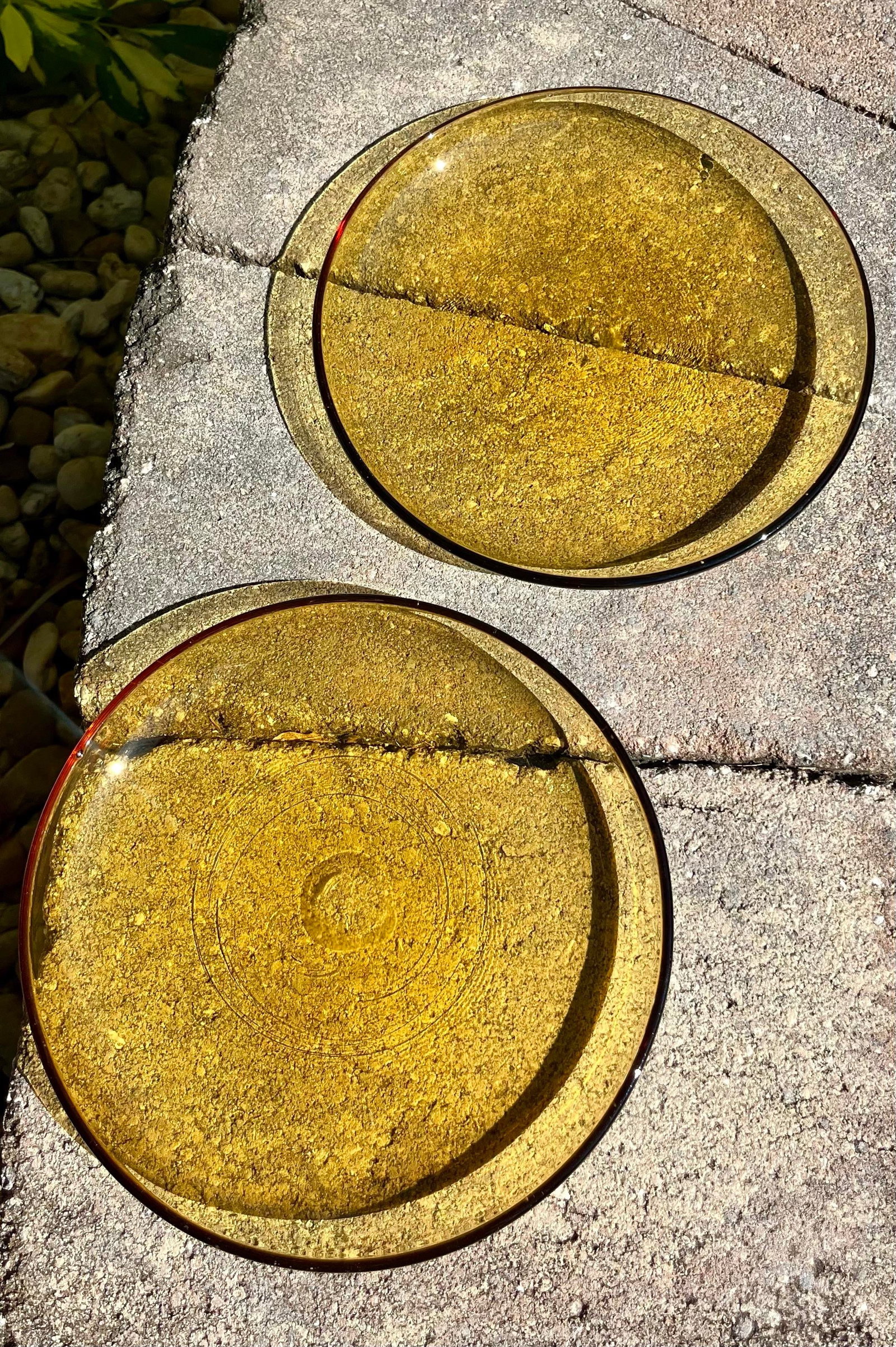 Mid 20th Century 7-Vintage Amber Glass 8" Curved Plate Set - 6