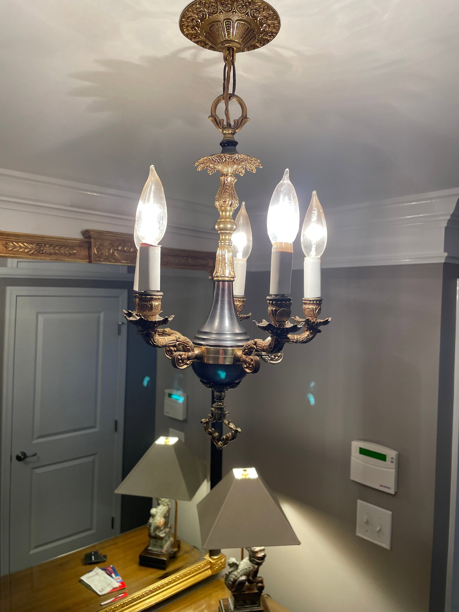 1970s 5 Light Brass Chandelier - 4