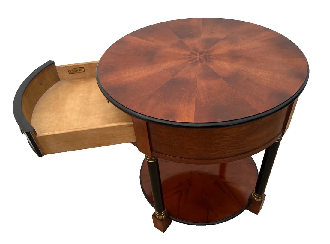 Round Table With Drawer Note Pull Bottom Shelf Empire Style Century Furniture - 2