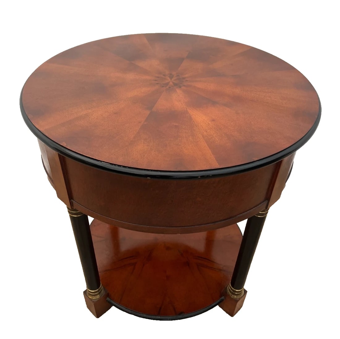 Round Table With Drawer Note Pull Bottom Shelf Empire Style Century Furniture - 3