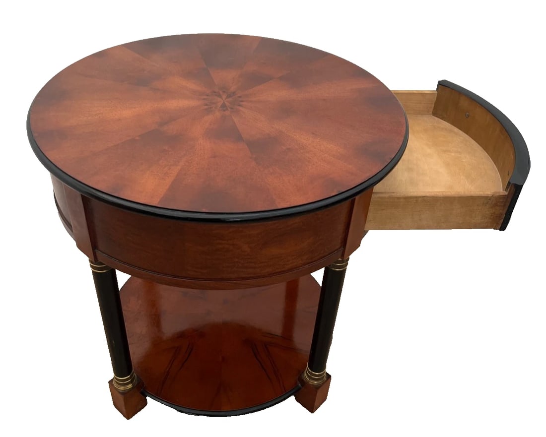 Round Table With Drawer Note Pull Bottom Shelf Empire Style Century Furniture - 4