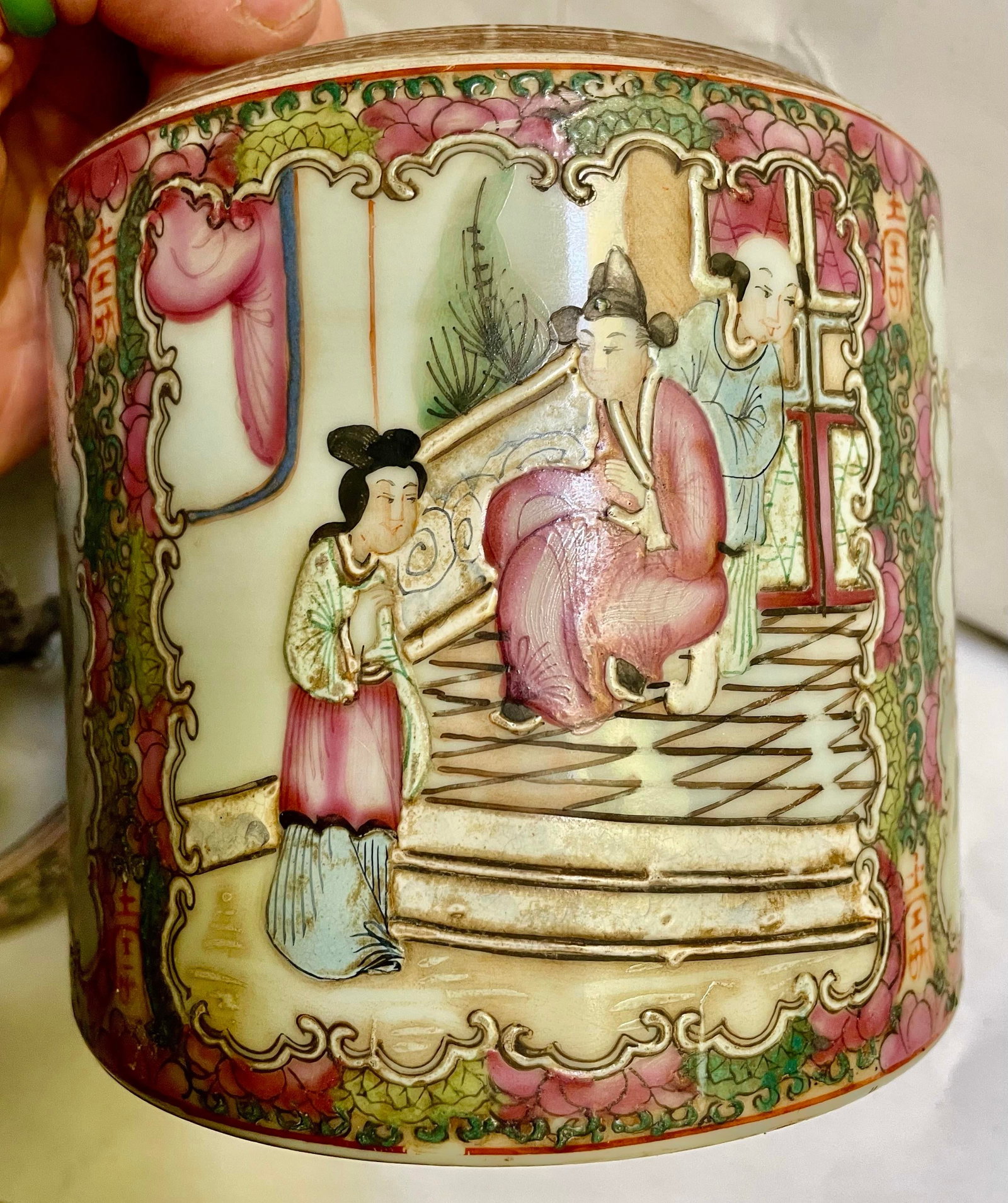 Mid 20th Century Chinese Export Porcelain Rose Medallion Covered Domed Lidded Jar Box - 3