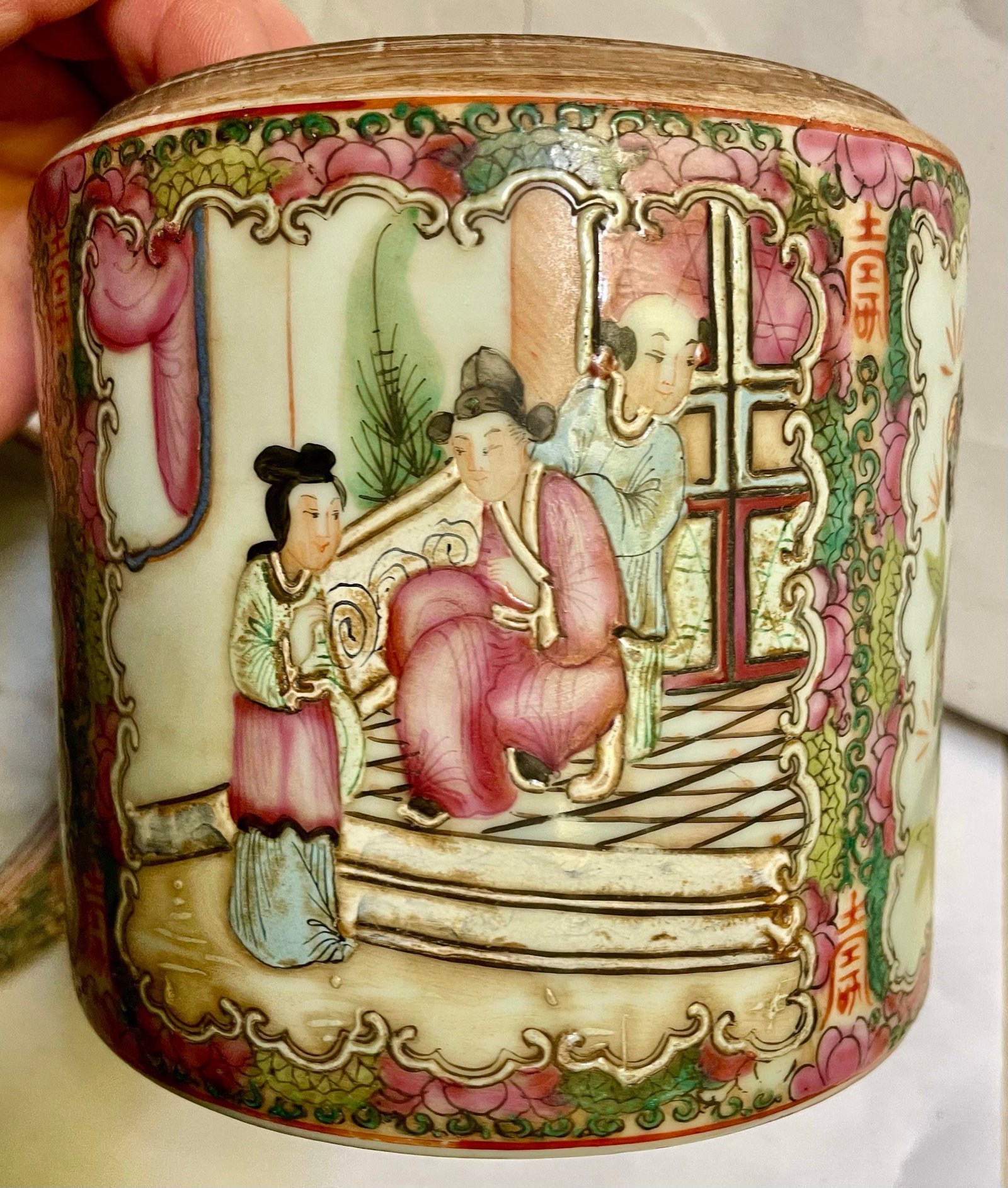 Mid 20th Century Chinese Export Porcelain Rose Medallion Covered Domed Lidded Jar Box - 4