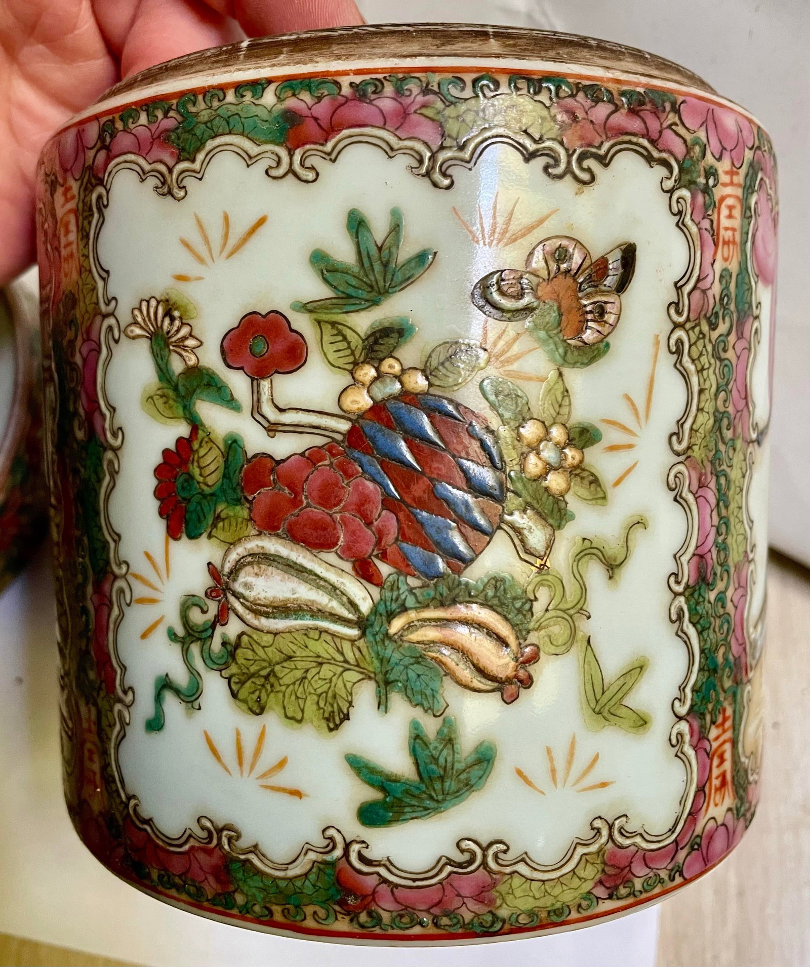 Mid 20th Century Chinese Export Porcelain Rose Medallion Covered Domed Lidded Jar Box - 5