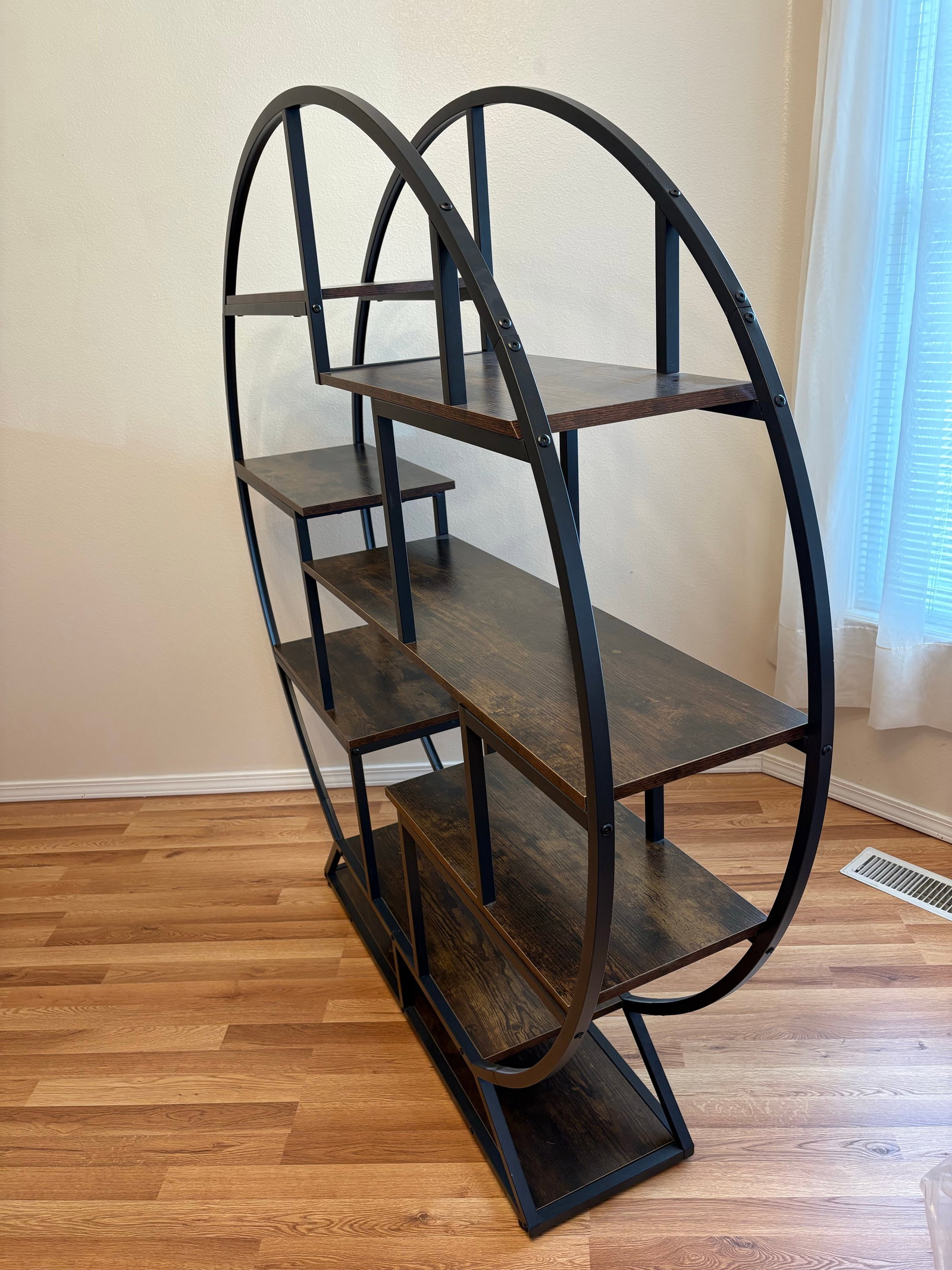 Large Vintage Round Architectural 6 Wooden Shelf Style Etagere' - 4