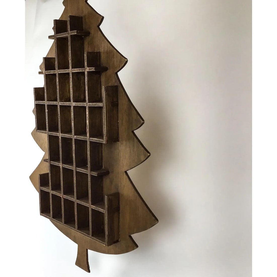 Hand Crafted Antique Wood Christmas Tree Wall Display for Miniatures - 3