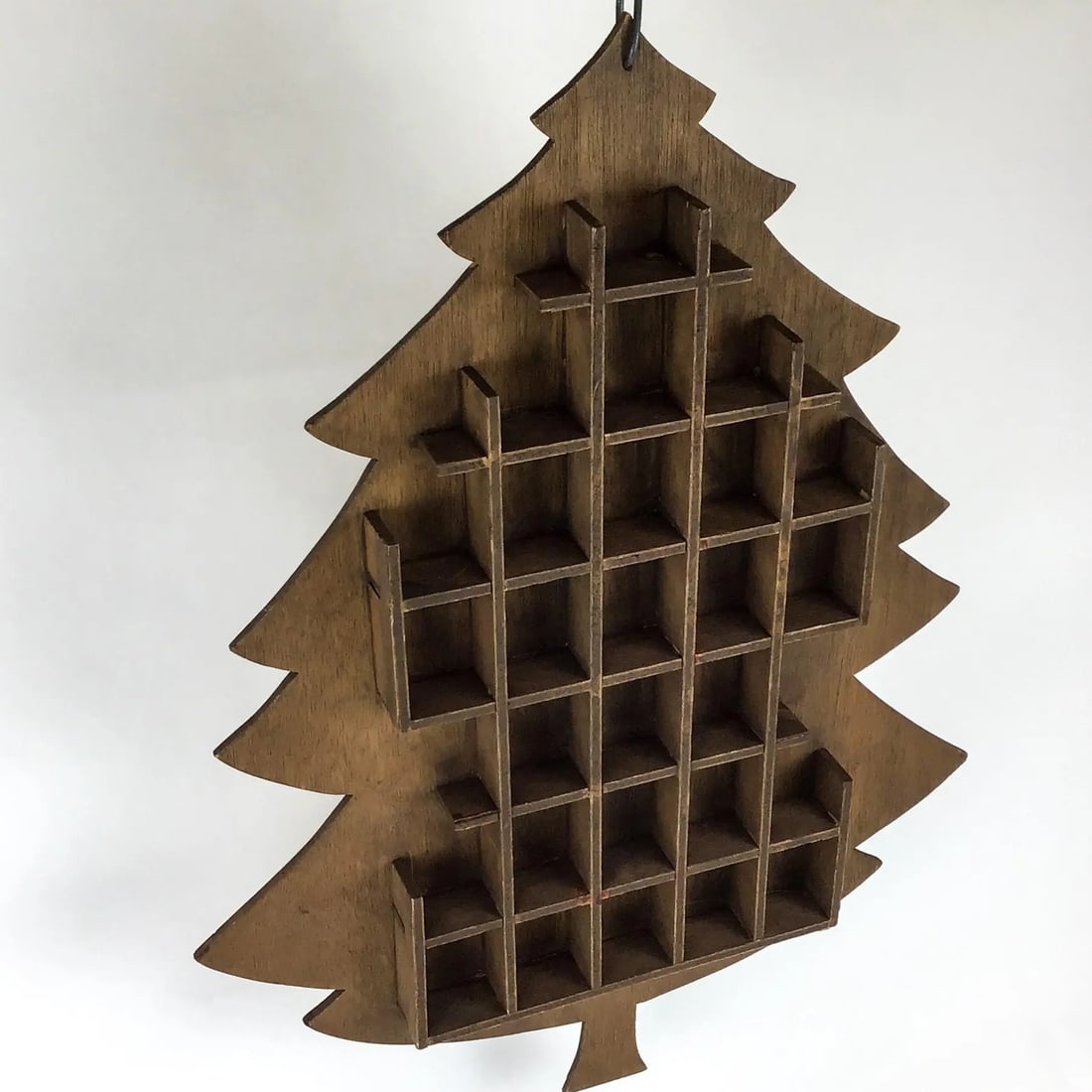 Hand Crafted Antique Wood Christmas Tree Wall Display for Miniatures - 7