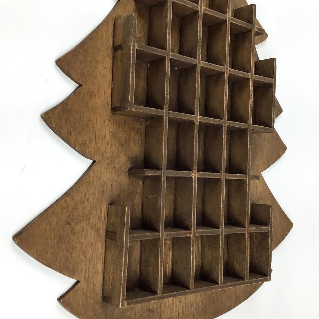 Hand Crafted Antique Wood Christmas Tree Wall Display for Miniatures - 8