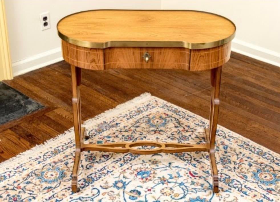 Mid-Century Baker Furniture Regency Rosewood Kidney Desk With Solid Brass Gallery Banding - 2
