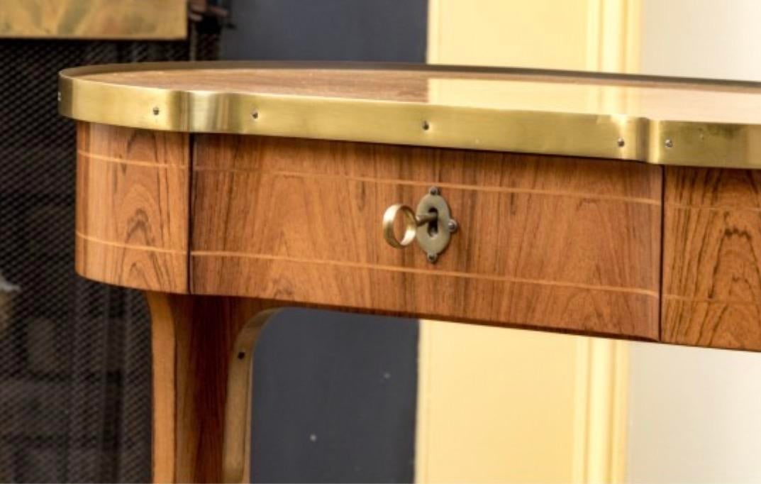 Mid-Century Baker Furniture Regency Rosewood Kidney Desk With Solid Brass Gallery Banding - 7
