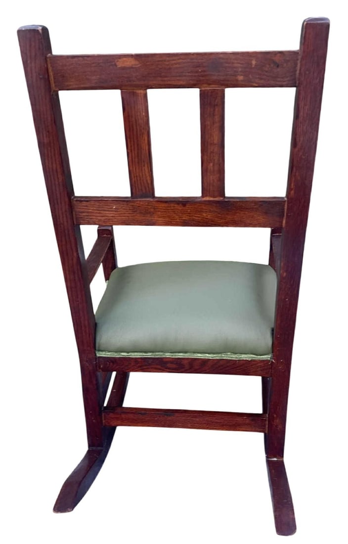 Antique Stickley Attributed Small Quarter Sawn Oak Rocking Chair With New Leather Seat Upholstery - - 4