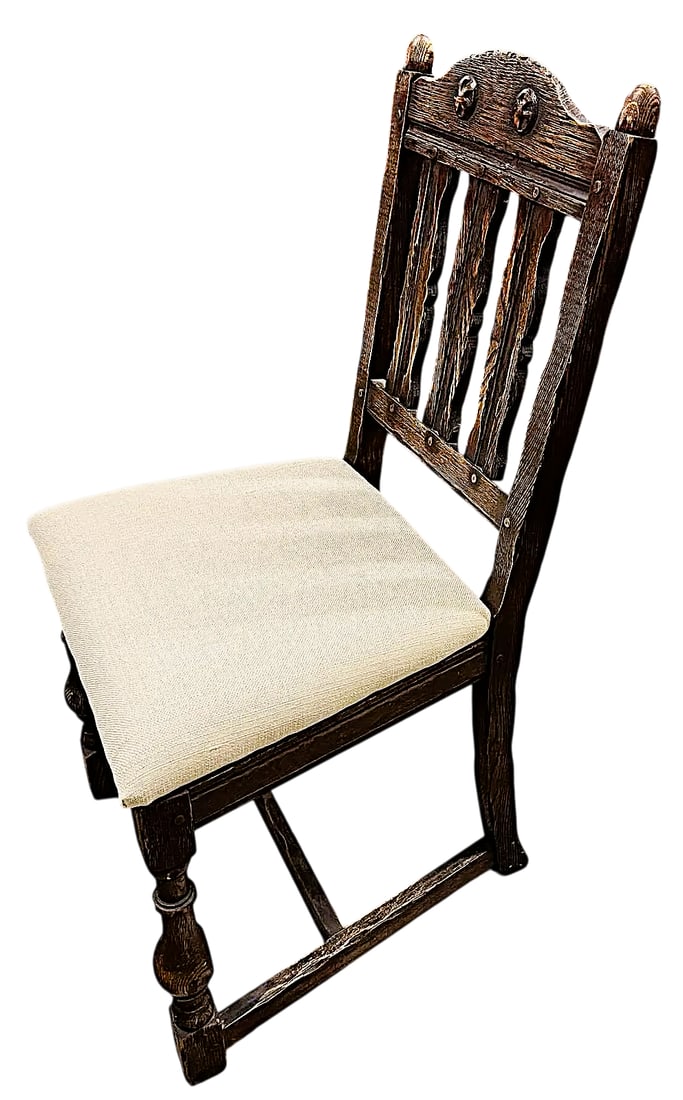 Antique Santa Fe Style Carved Oak Dining Chairs - Set of 4 - Attributed to Jamestown Feudal Oak Coll - 3