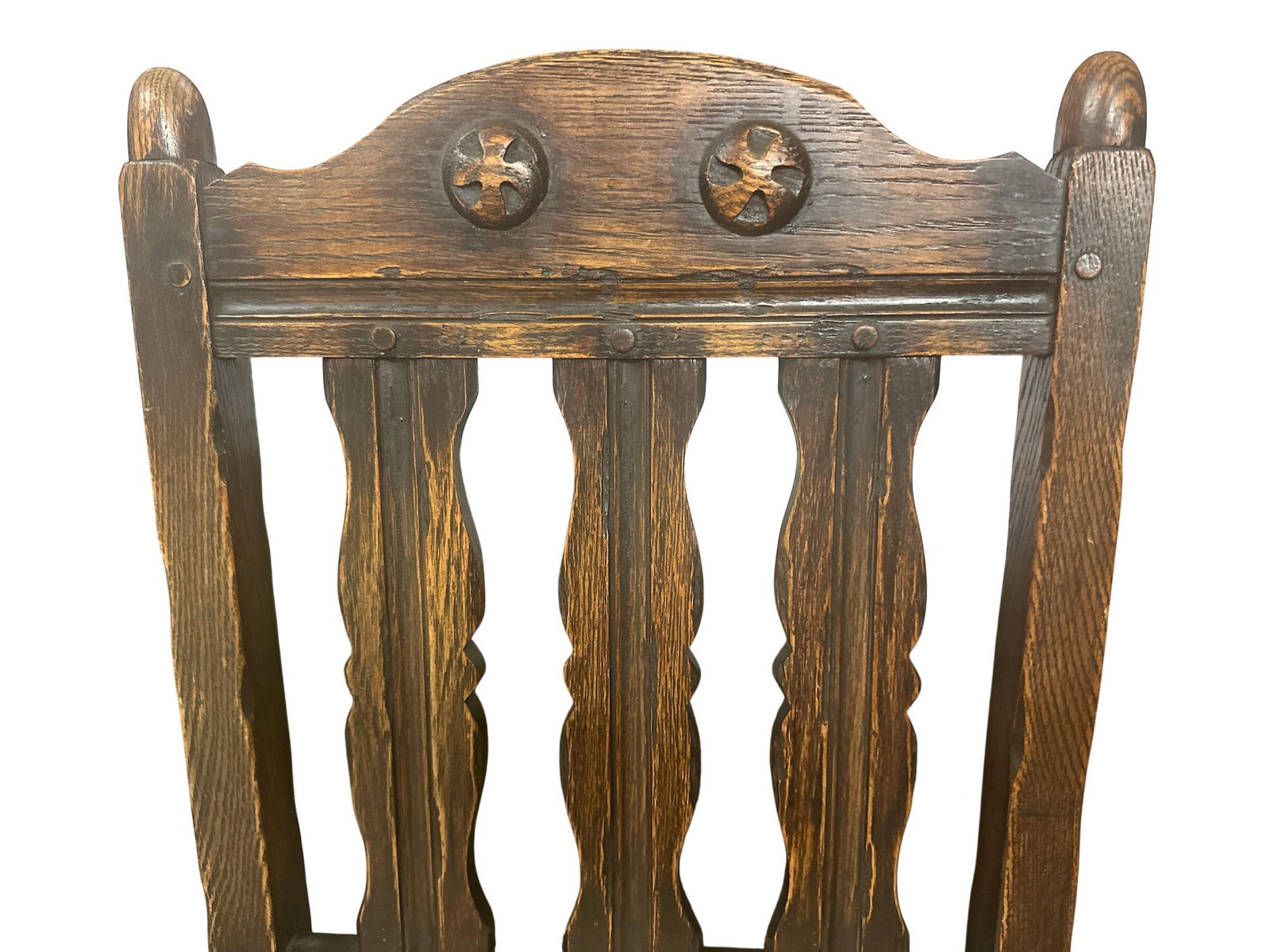 Antique Santa Fe Style Carved Oak Dining Chairs - Set of 4 - Attributed to Jamestown Feudal Oak Coll - 7