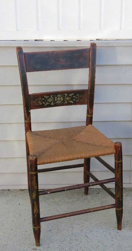 Antique Early 19th Century Hitchcock Style Stenciled Side Chair With Woven Rush Seat - 2