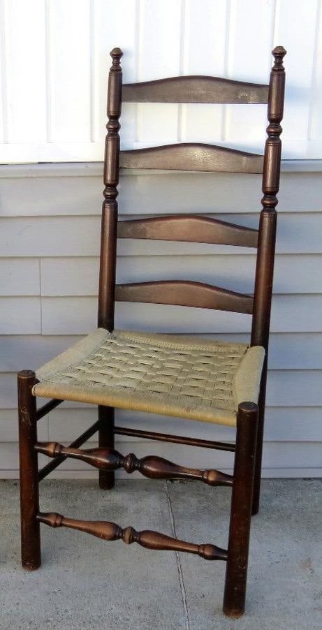 Antique 19th Century American Primitive Four Slat Ladderback Chair - 43" - 2