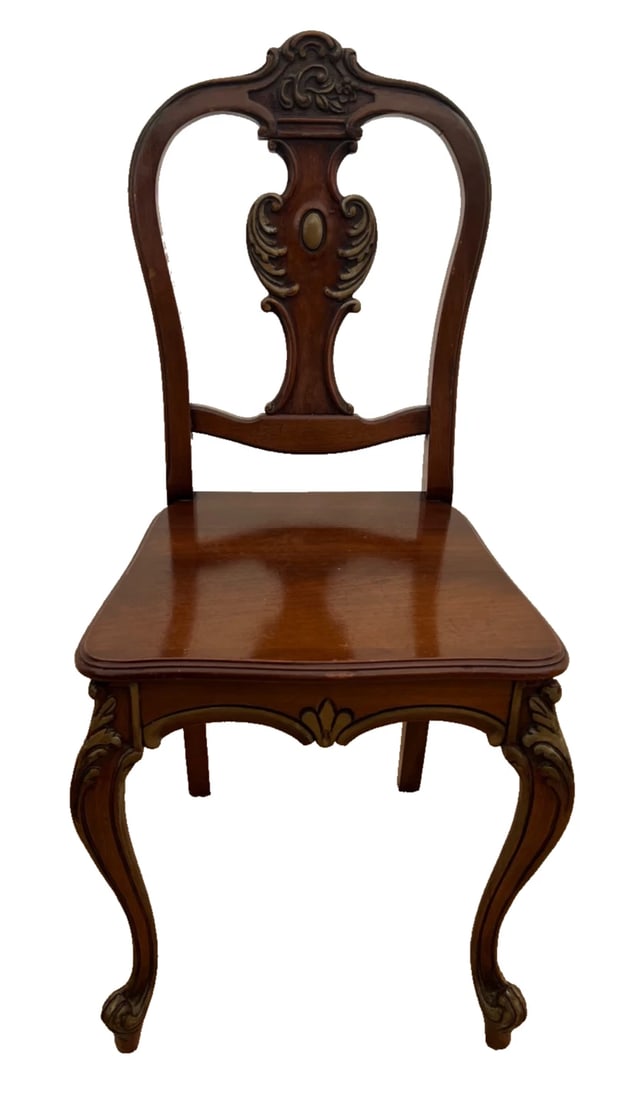 Antique French Accent Chair Hand Carved Back and Legs Solid Mahogany Petite Size - 2