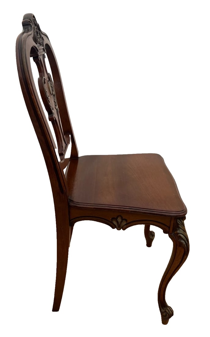 Antique French Accent Chair Hand Carved Back and Legs Solid Mahogany Petite Size - 3