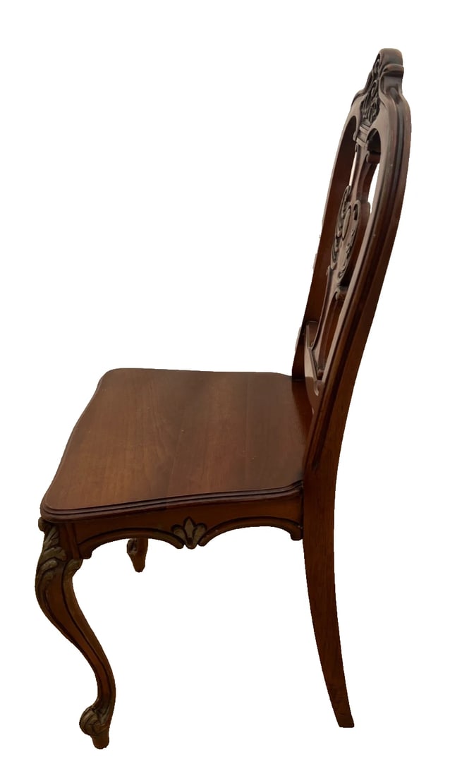 Antique French Accent Chair Hand Carved Back and Legs Solid Mahogany Petite Size - 5