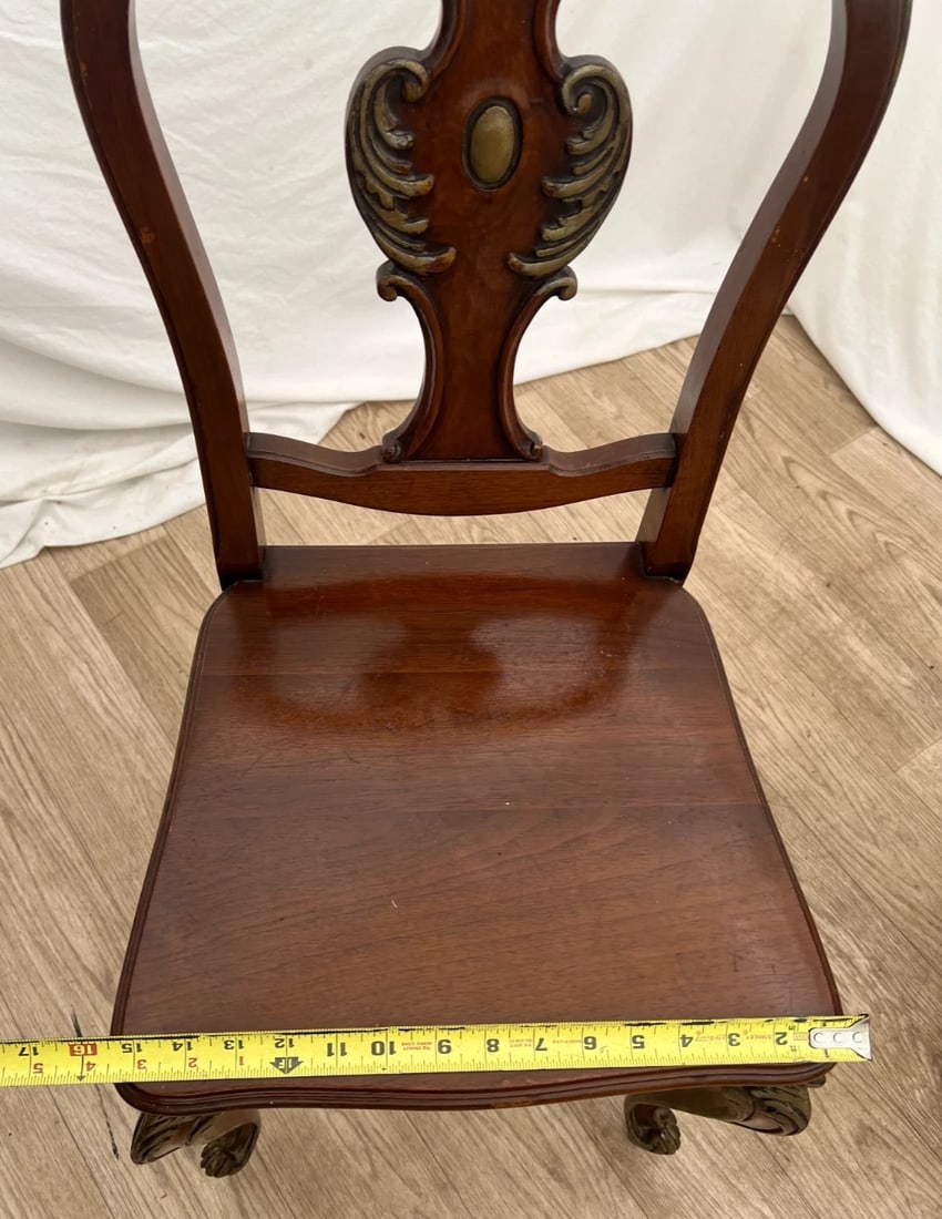 Antique French Accent Chair Hand Carved Back and Legs Solid Mahogany Petite Size - 6