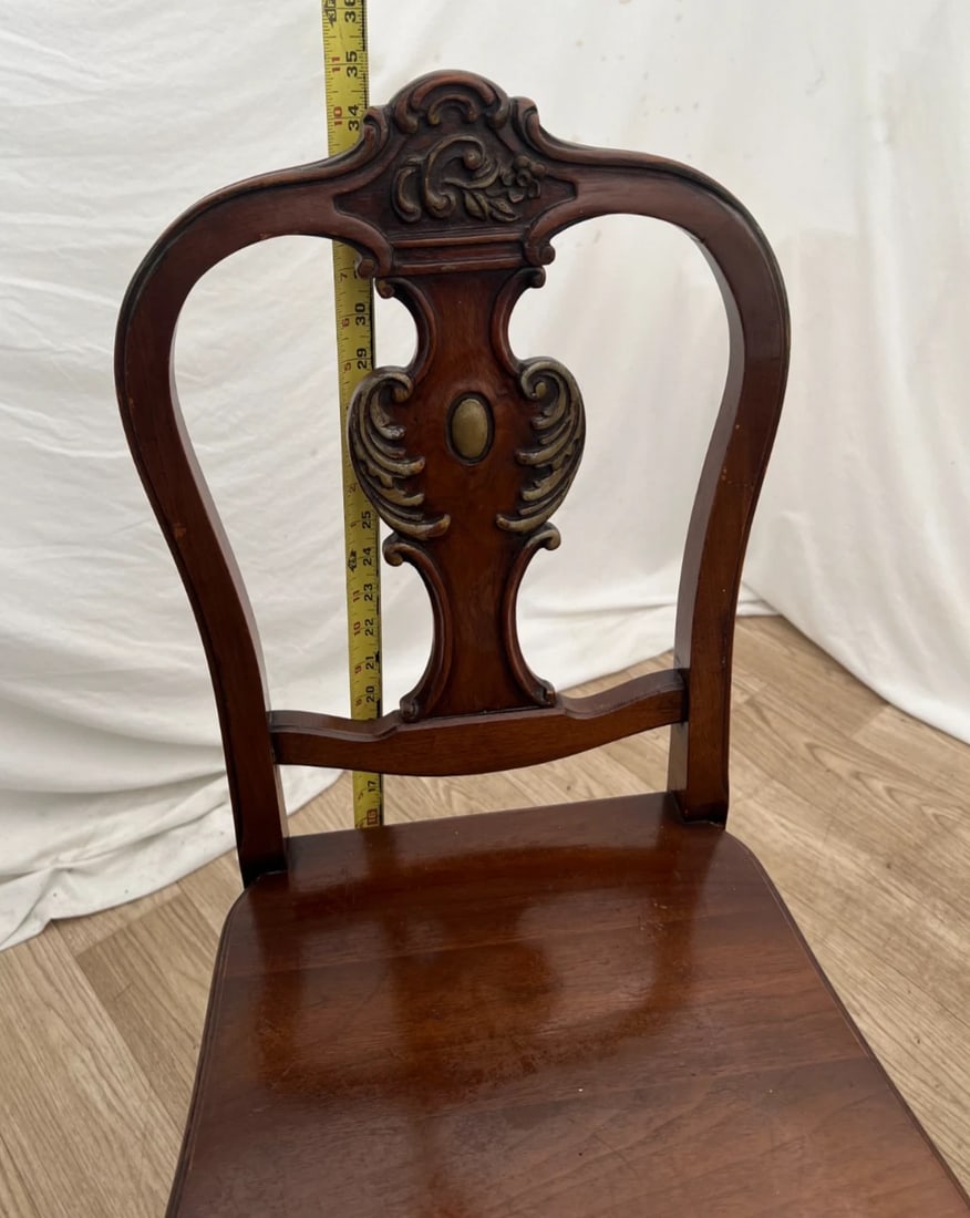 Antique French Accent Chair Hand Carved Back and Legs Solid Mahogany Petite Size - 7