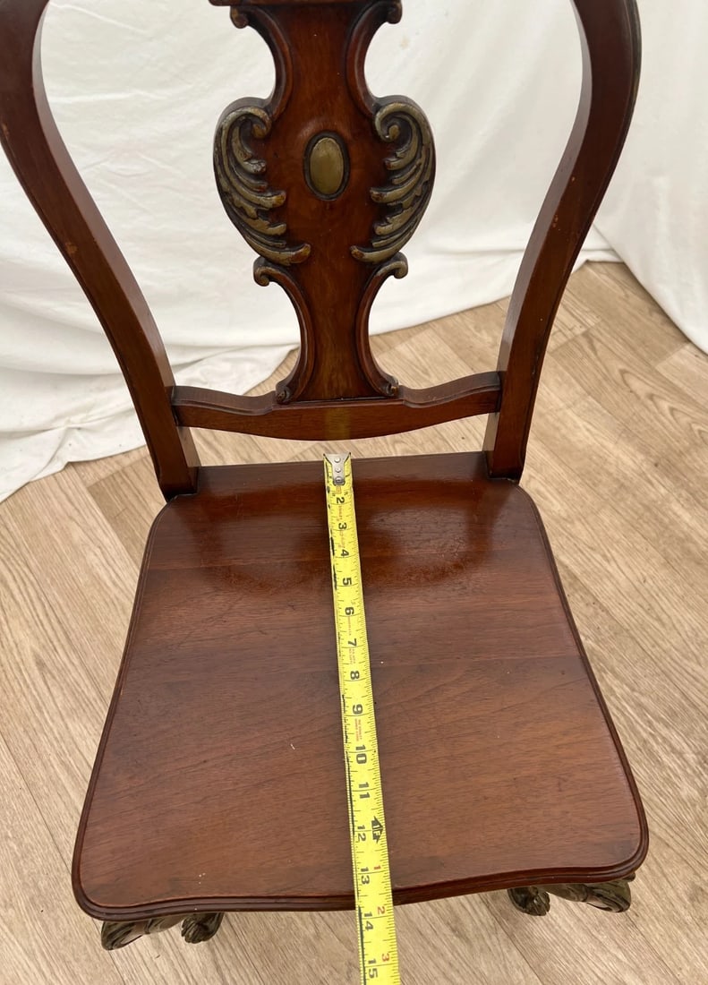 Antique French Accent Chair Hand Carved Back and Legs Solid Mahogany Petite Size - 8