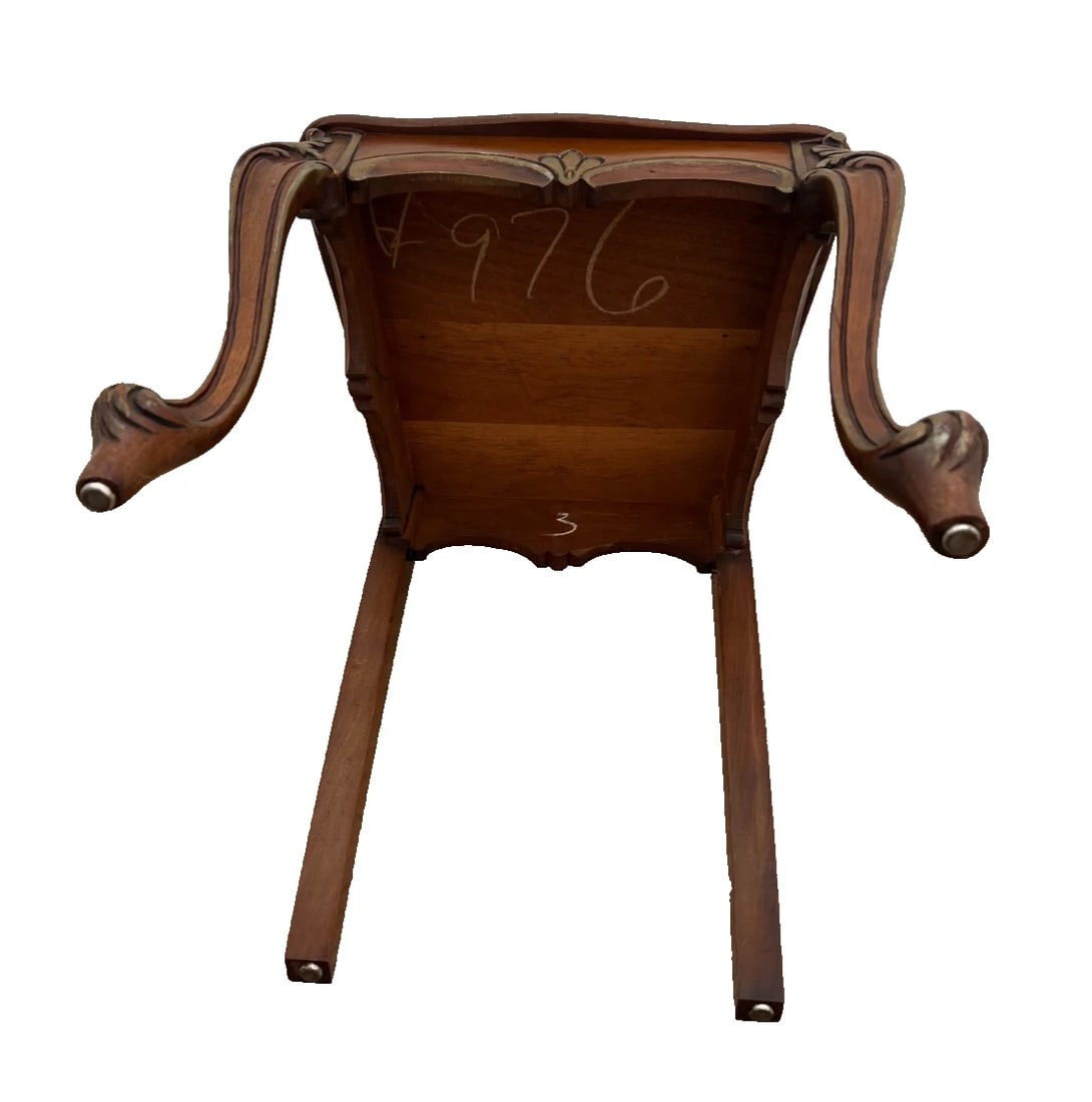 Antique French Accent Chair Hand Carved Back and Legs Solid Mahogany Petite Size - 9