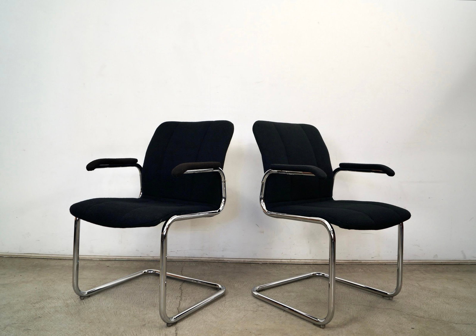 1970's Mid-Century Modern Chrome Arm Chairs - A Pair - 2