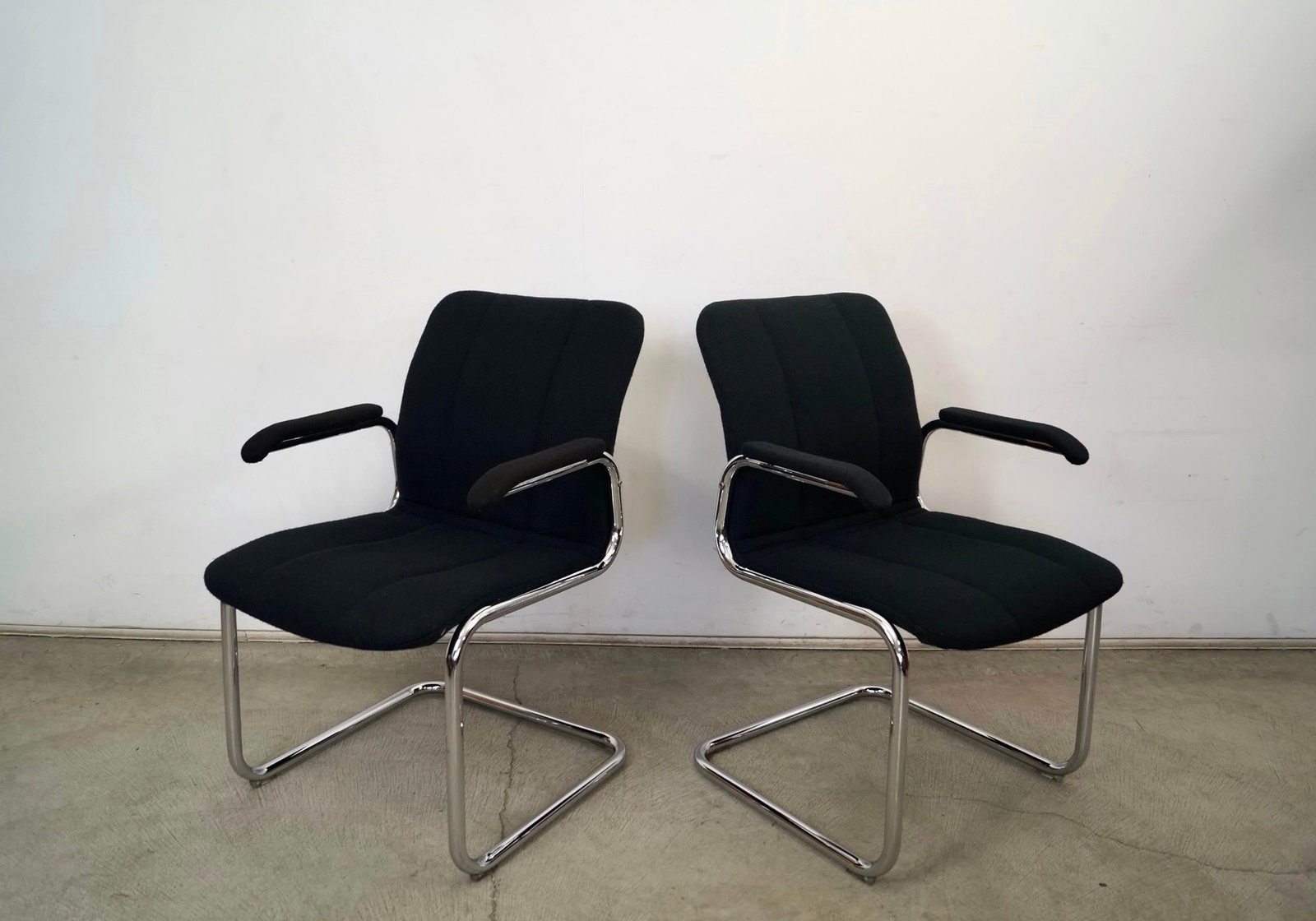 1970's Mid-Century Modern Chrome Arm Chairs - A Pair - 3