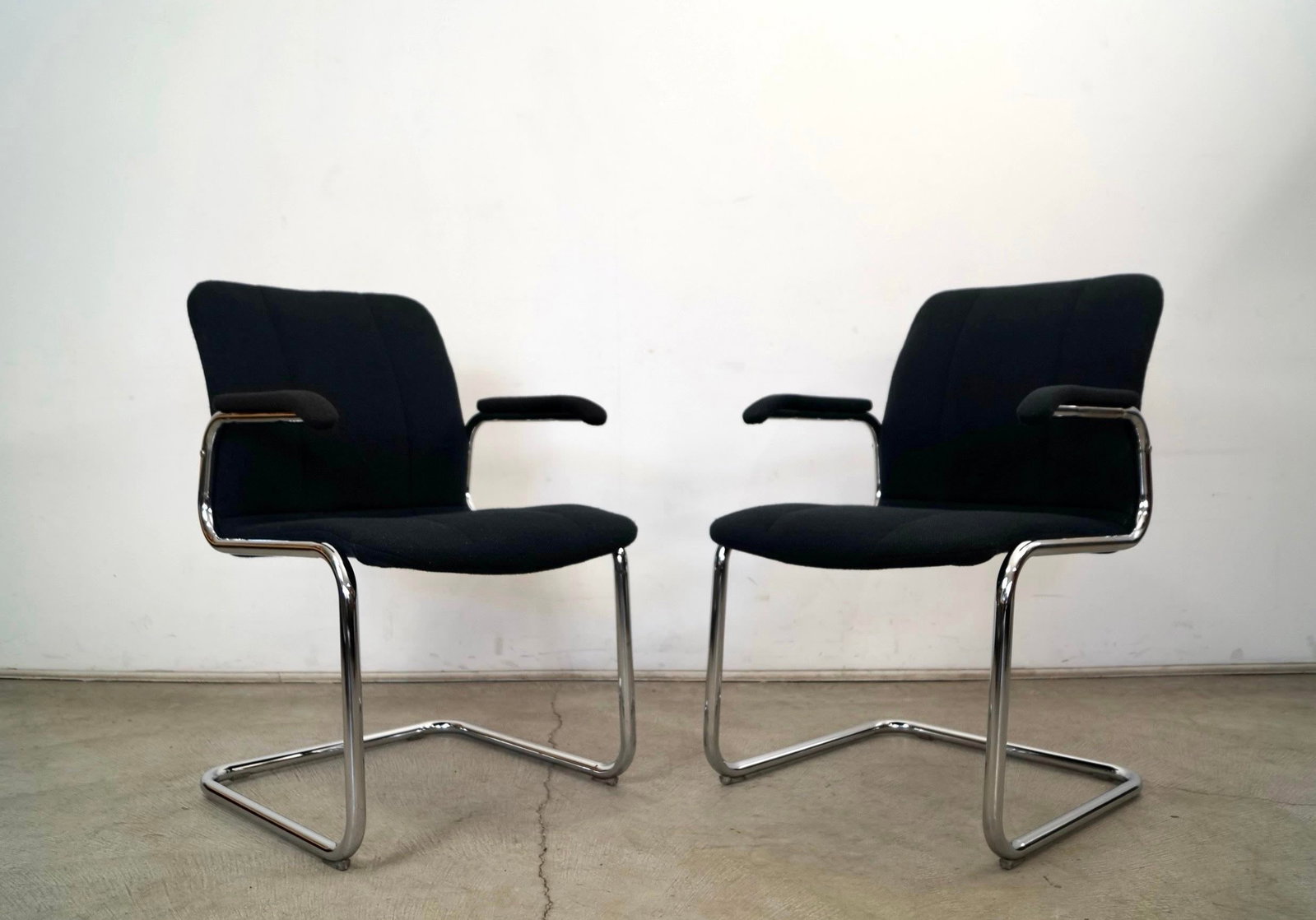 1970's Mid-Century Modern Chrome Arm Chairs - A Pair - 4