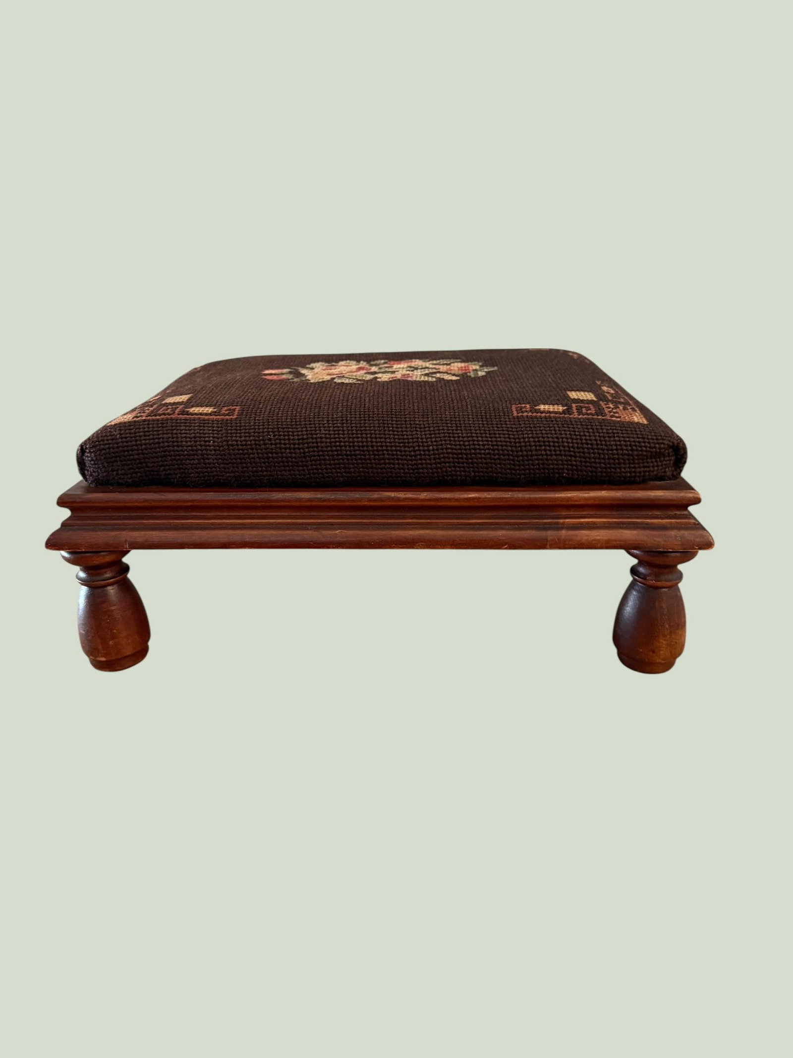 Antique Victorian Embroidered Mahogany Footstool - 7