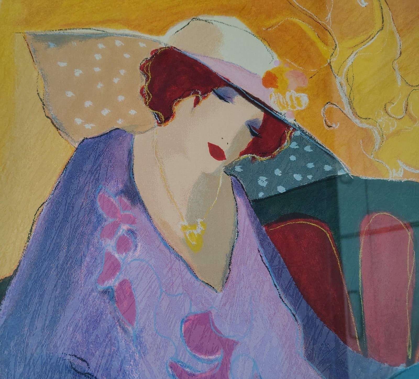 Impressive Hand-Signed Itzchak Tarkay Serigraph - Seated Lady in Purple - Limited Edition 75/350 - 4
